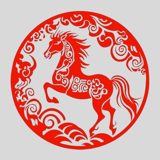 春节马年窗花剪纸静电贴 Year of the Horse Window Papercut Static Cling – Red Double-Sided Decoration