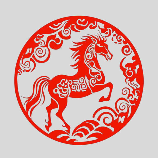 春节马年窗花剪纸静电贴 Year of the Horse Window Papercut Static Cling – Red Double-Sided Decoration