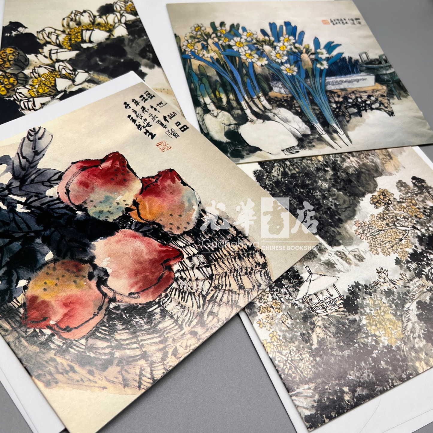 Traditional Chinese Painting Art Gift Card with Envelope – Landscape, Flowers & Fruit Designs 传统中国画空白贺卡